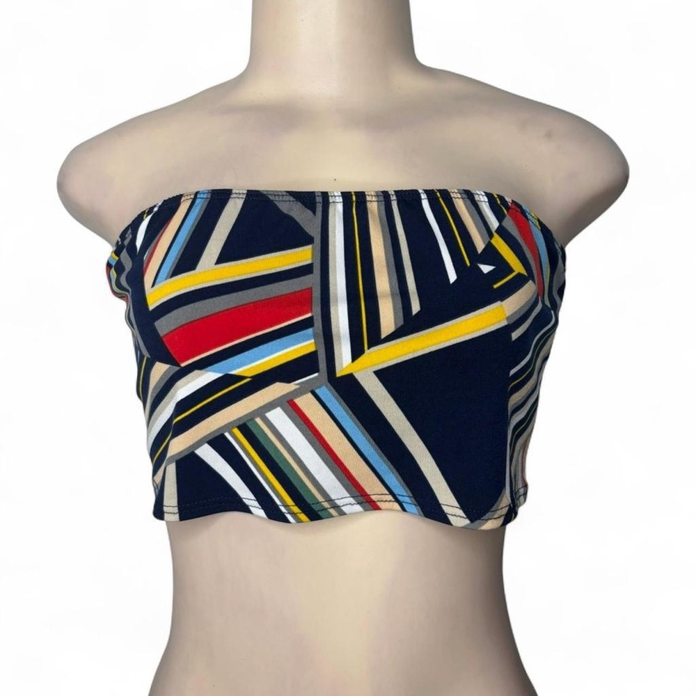 Striped Navy Multicolor Strapless Tube Top